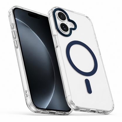 Premium Apple iPhone 17 Dark Blue Case featuring MagSafe Compatible Case, transparent phone cover, shockproof mobile case, and wireless charging support