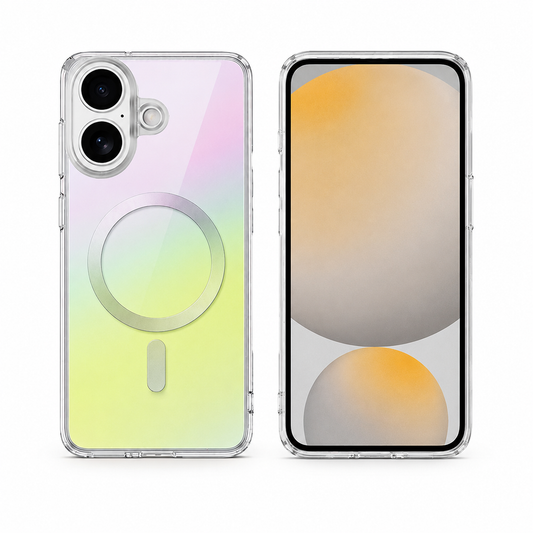Rainbow iPhone 16 case with MagSafe compatible magnetic charging ring
