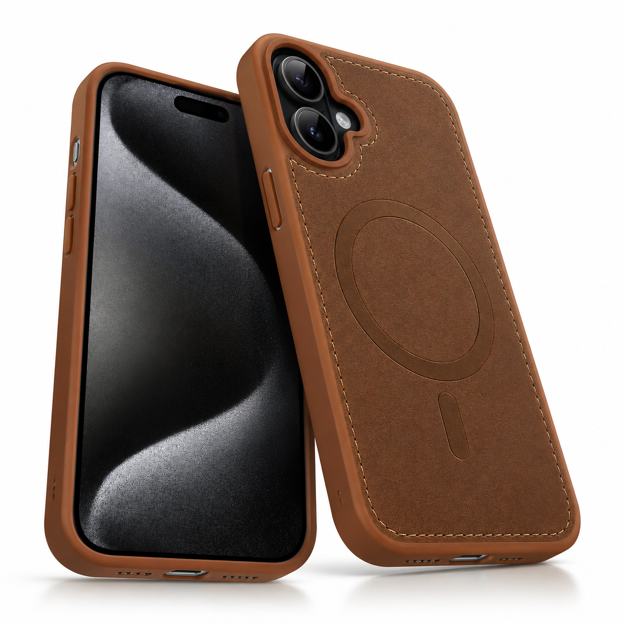 Brown Leather Phone Case, Impact Resistant iPhone 16 Case, Protective Smartphone Cover, Premium Mobile Case