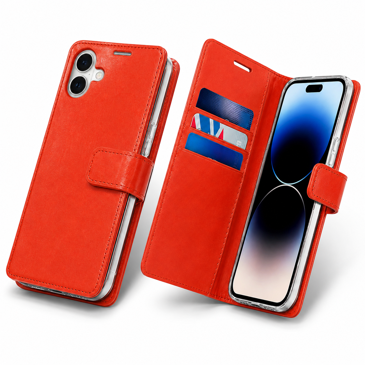 Wine iPhone 17 card holder case with viewing stand and camera protection