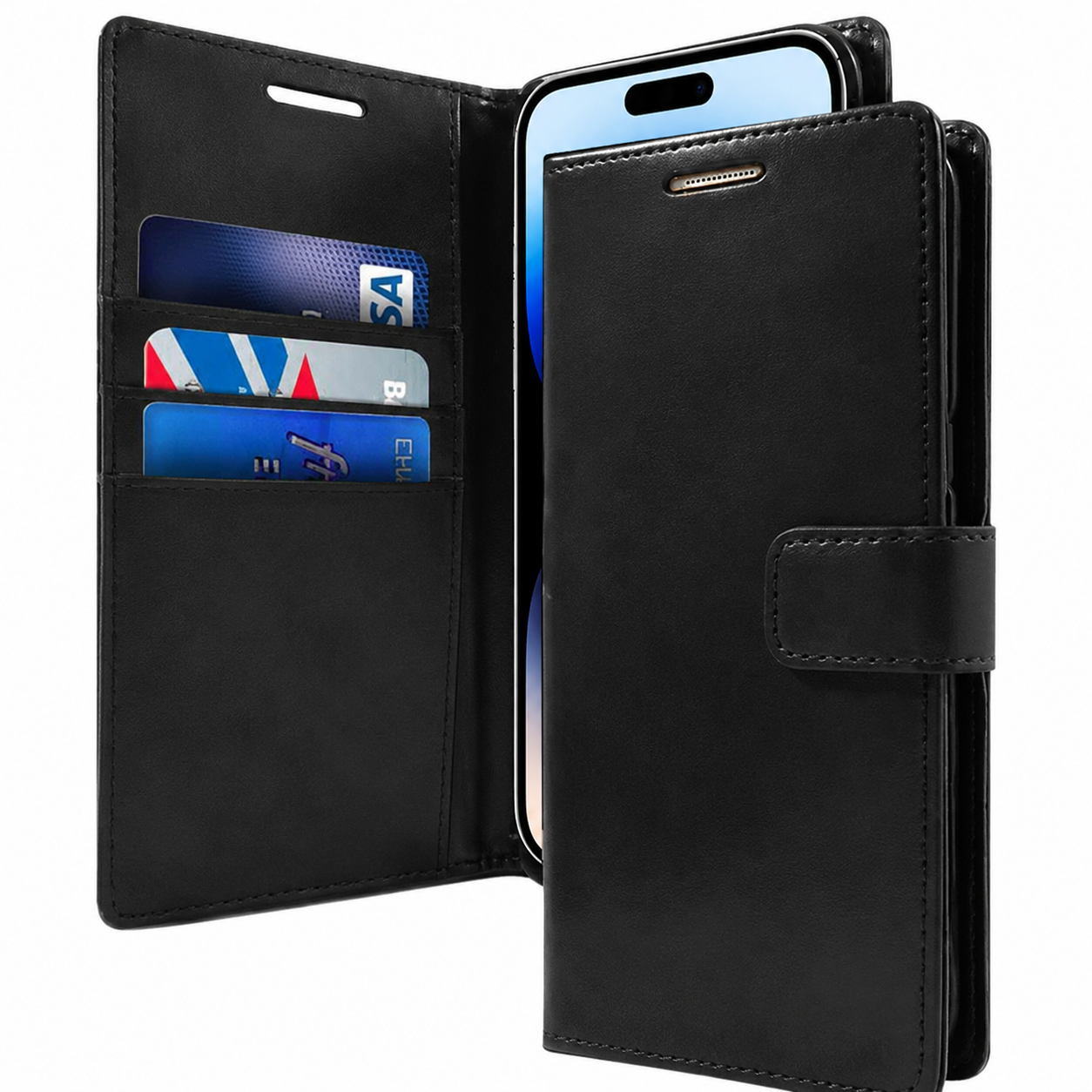 BlueMoon Diary Wallet Flip Case for Apple iPhone 17 Pro Max Black Leather Phone Case