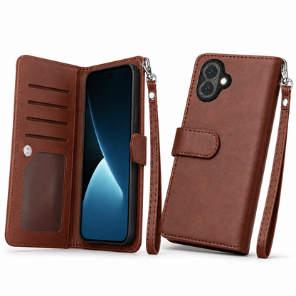 Detachable bifold card holder case for iPhone 17 in brown