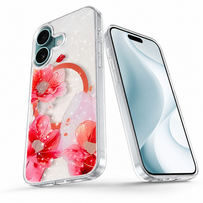 Flower Print Phone Case, Shockproof iPhone 16 Case, Transparent Mobile Cover, Premium Designer Case