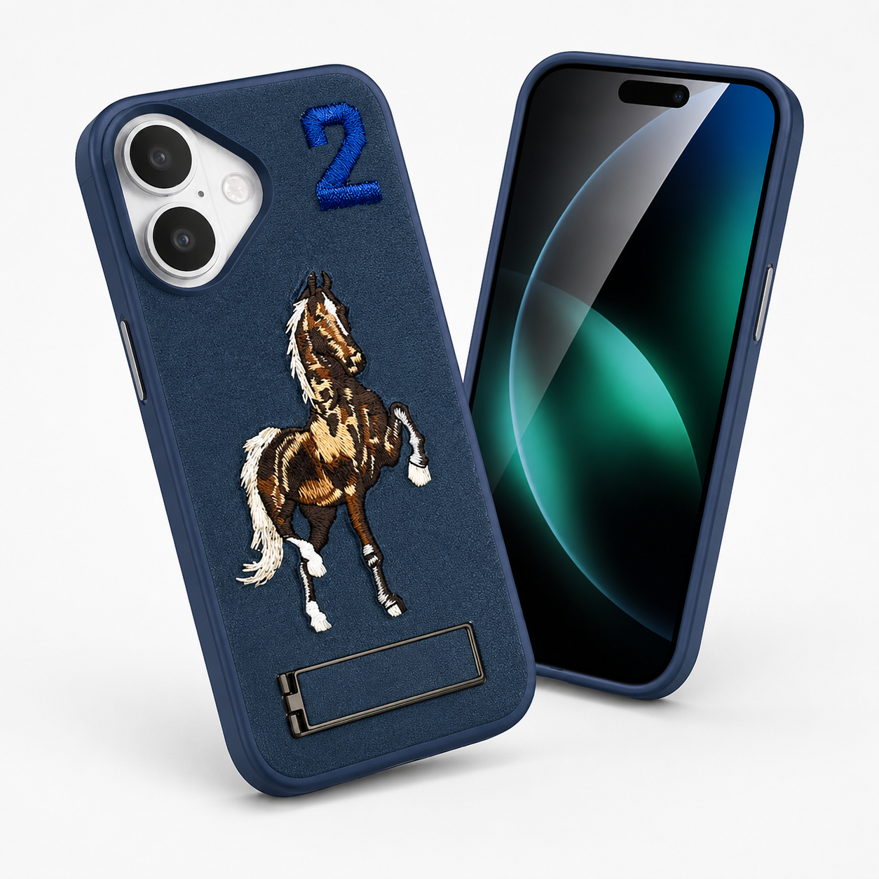 Blue Horse Design iPhone 16 Case, Kickstand Phone Case, Protective Mobile Cover, MagSafe Compatible Case