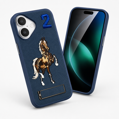 Blue Horse Design iPhone 16 Case, Kickstand Phone Case, Protective Mobile Cover, MagSafe Compatible Case