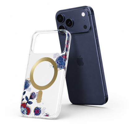 Transparent Blue Floral MagSafe iPhone 17 Pro Max Case Durable Shockproof Phone Cover