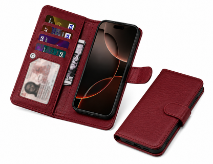  Wine Flip Wallet Phone Case for Apple iPhone 17 Pro, Luxury Mobile Cover, Detachable Magnetic Case