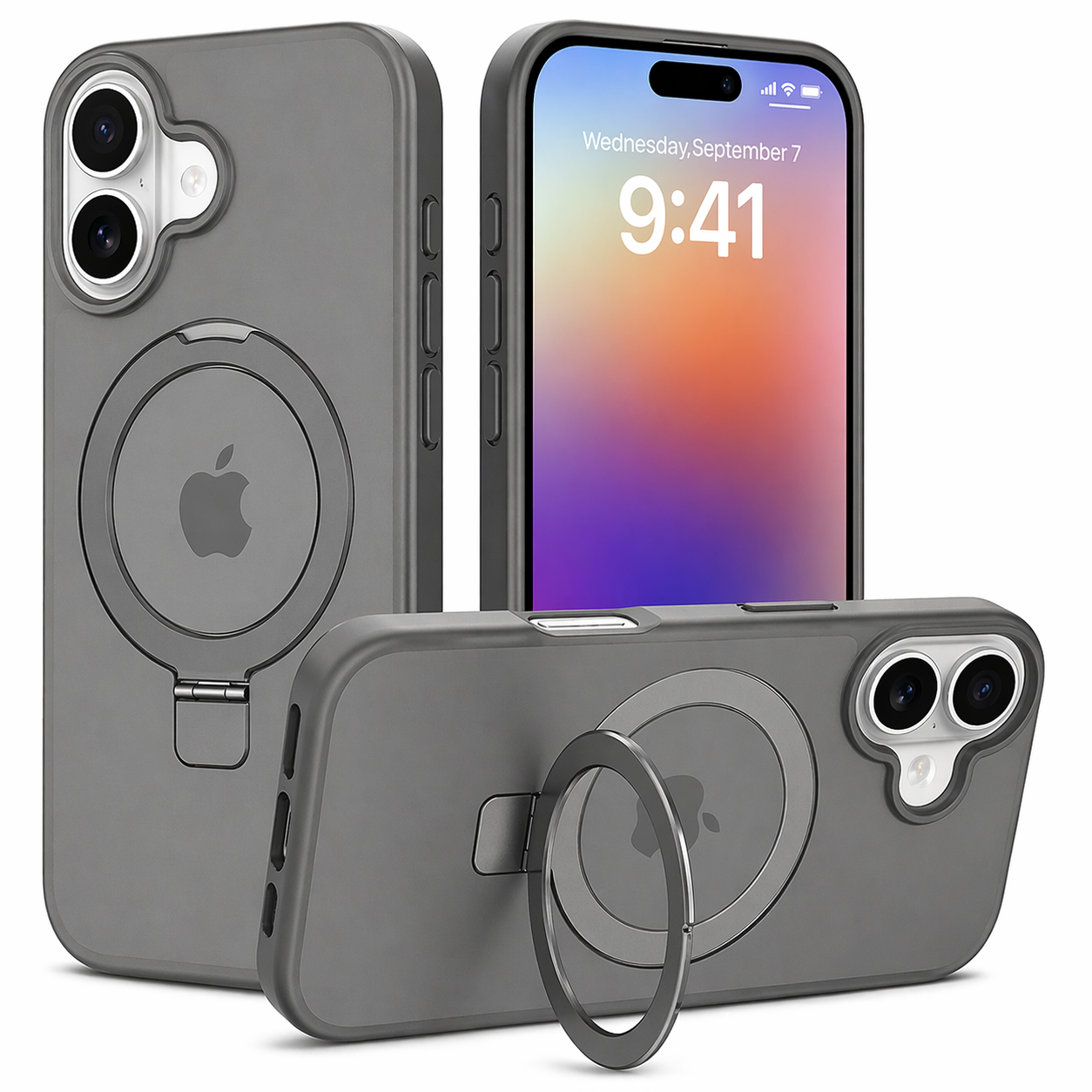 Dual Layer Phone Case – Grey Robust Cover MagSafe Compatible With Ring Stand