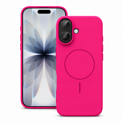 MagSafe Vibrant Silicone Case for Apple iPhone 17 – Hot Pink front and back product view