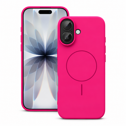 MagSafe Vibrant Silicone Case for Apple iPhone 17 – Hot Pink front and back product view