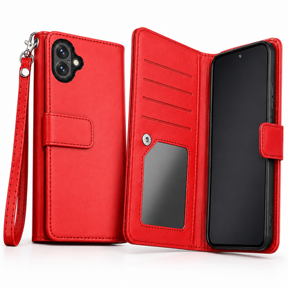 Detachable bifold card holder case for iPhone 17 in red