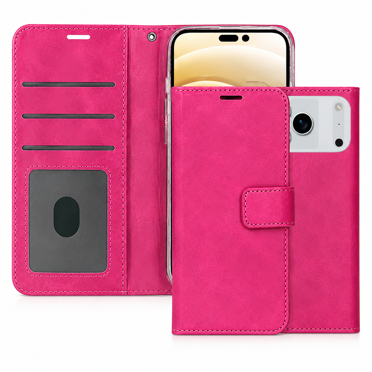 Apple iPhone 17 Pro Max Hot Pink Photo ID Wallet Case Premium Leather Flip Cover