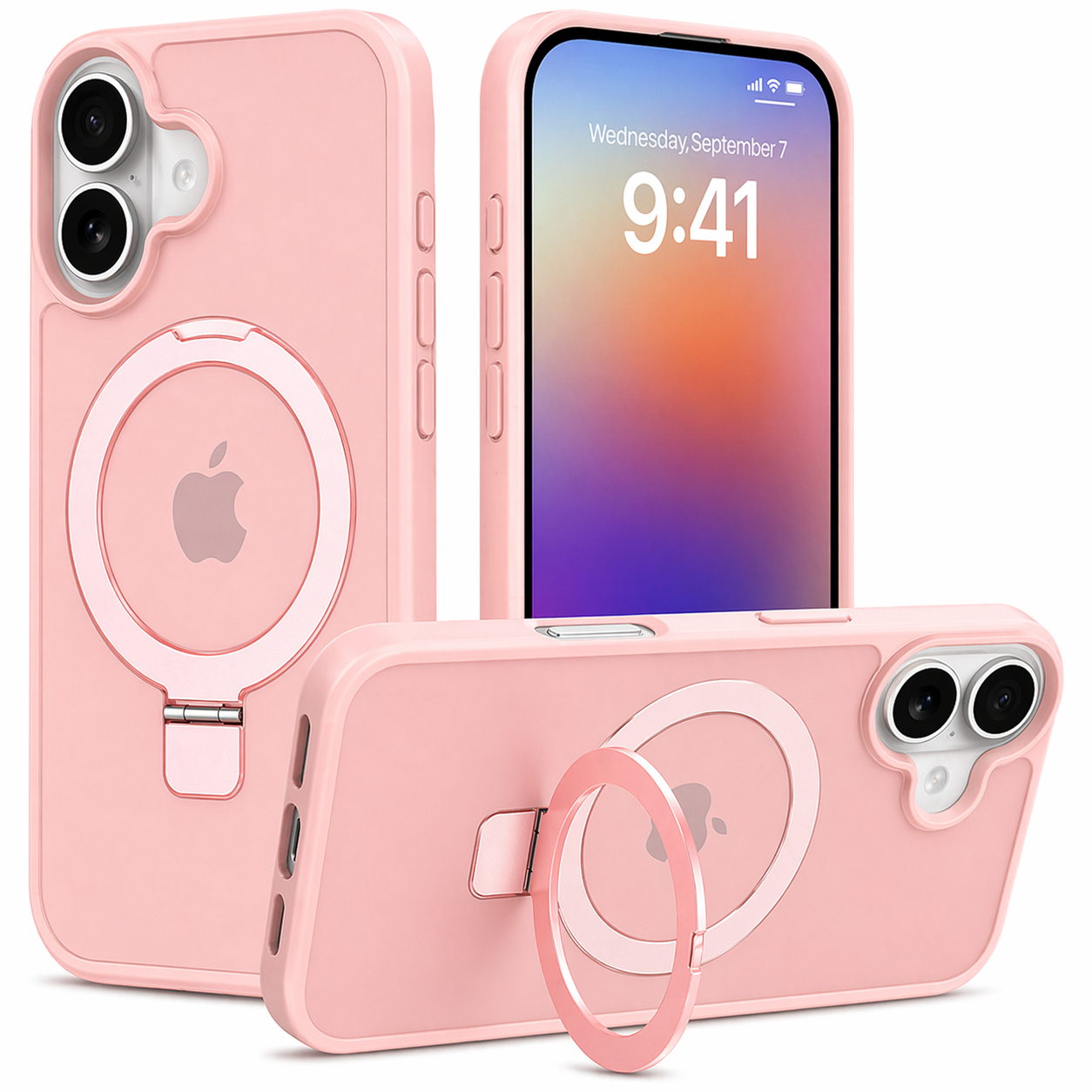 Dual Layer Phone Case – Pink Robust Cover MagSafe Compatible With Ring Stand