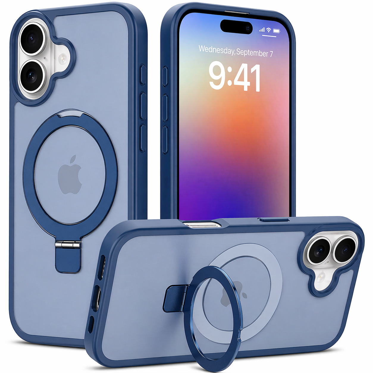 Dual Layer Phone Case – Navy Robust Cover MagSafe Compatible With Ring Stand