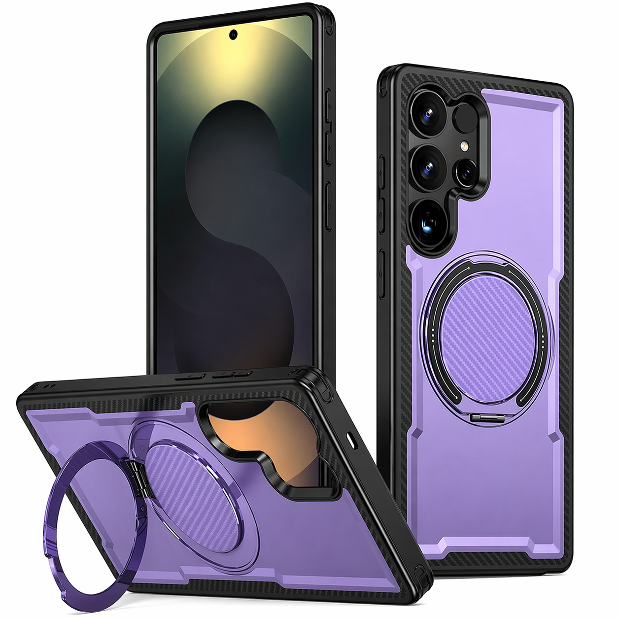 Dual Layer Phone Case – Purple Covert Cover MagSafe Compatible With Ring Stand