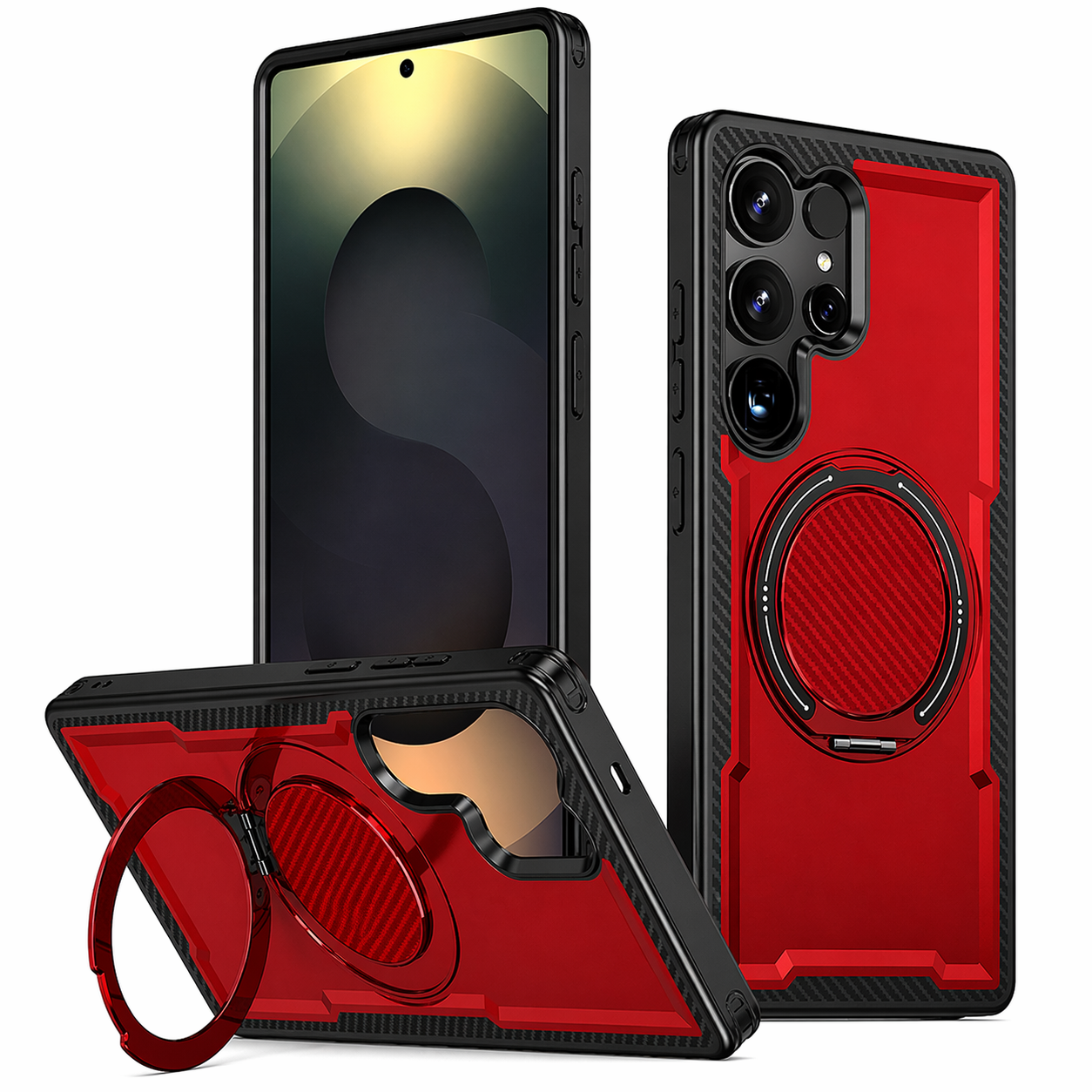 Dual Layer Phone Case – Red Covert Cover MagSafe Compatible With Ring Stand