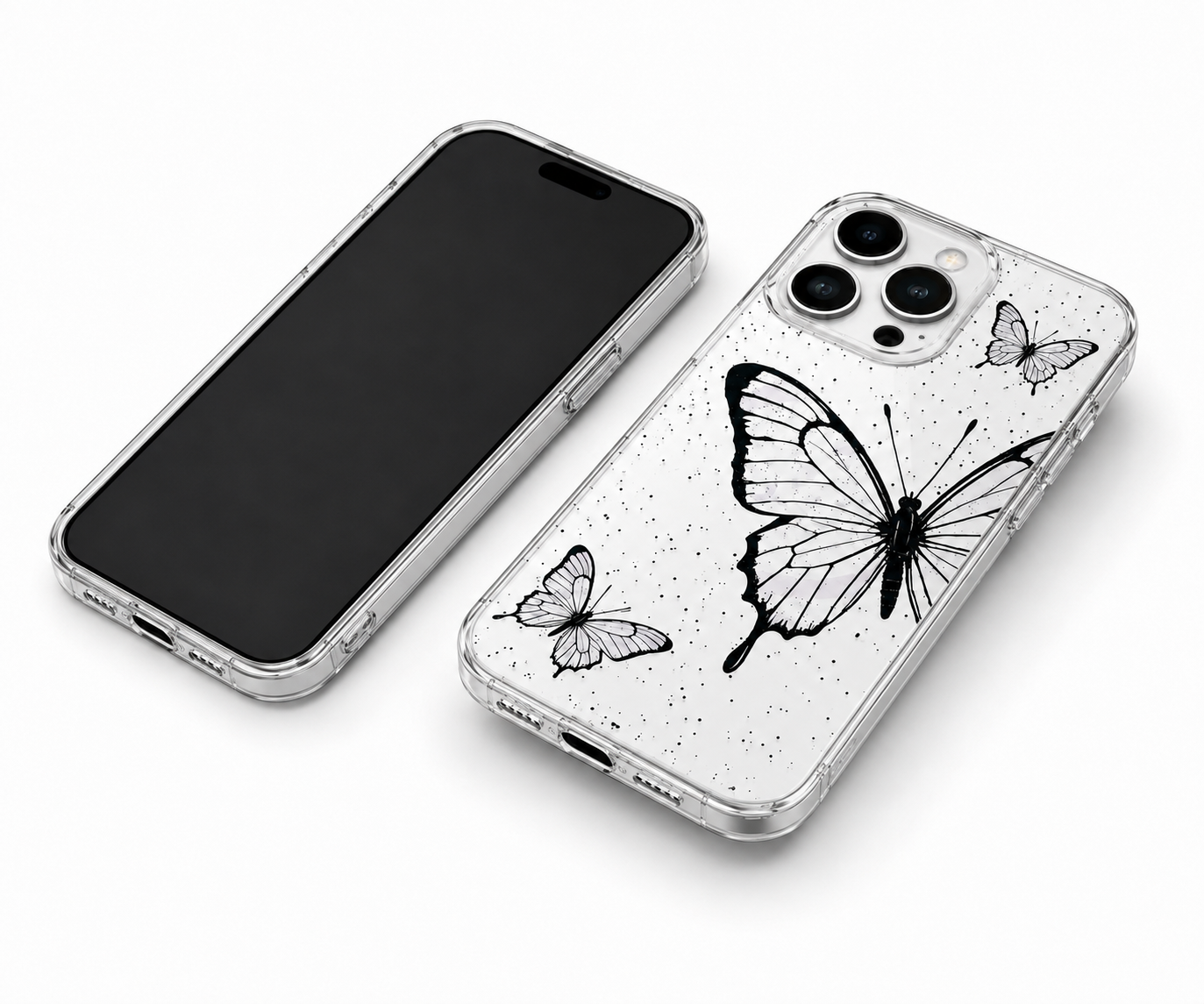 Designer black butterfly mobile cover with raised camera protection for iPhone 12