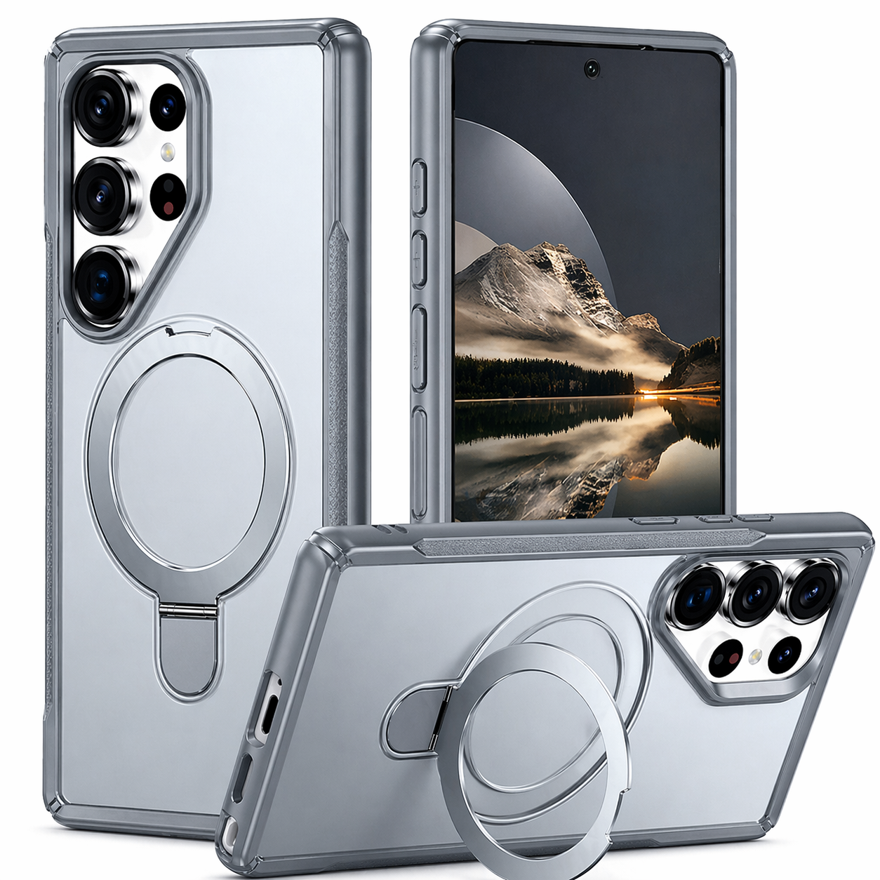 Dual Layer Phone Case – Grey Vivid Cover MagSafe Compatible With Ring Stand