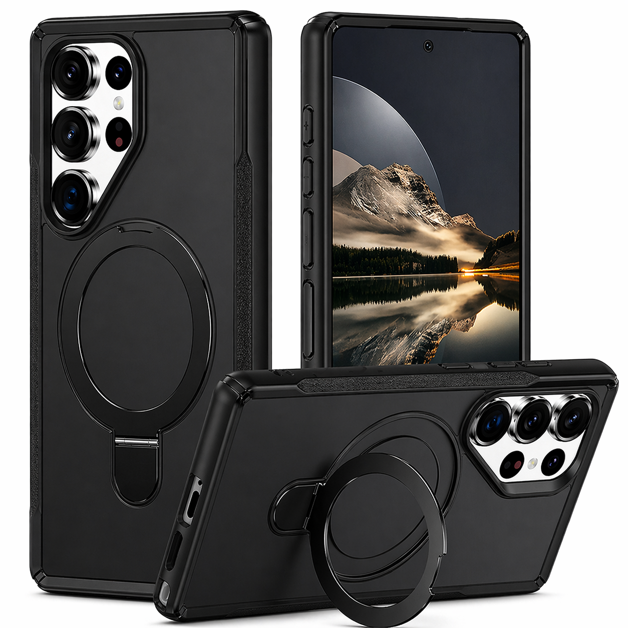 Dual Layer Phone Case – Black Vivid Cover MagSafe Compatible With Ring Stand