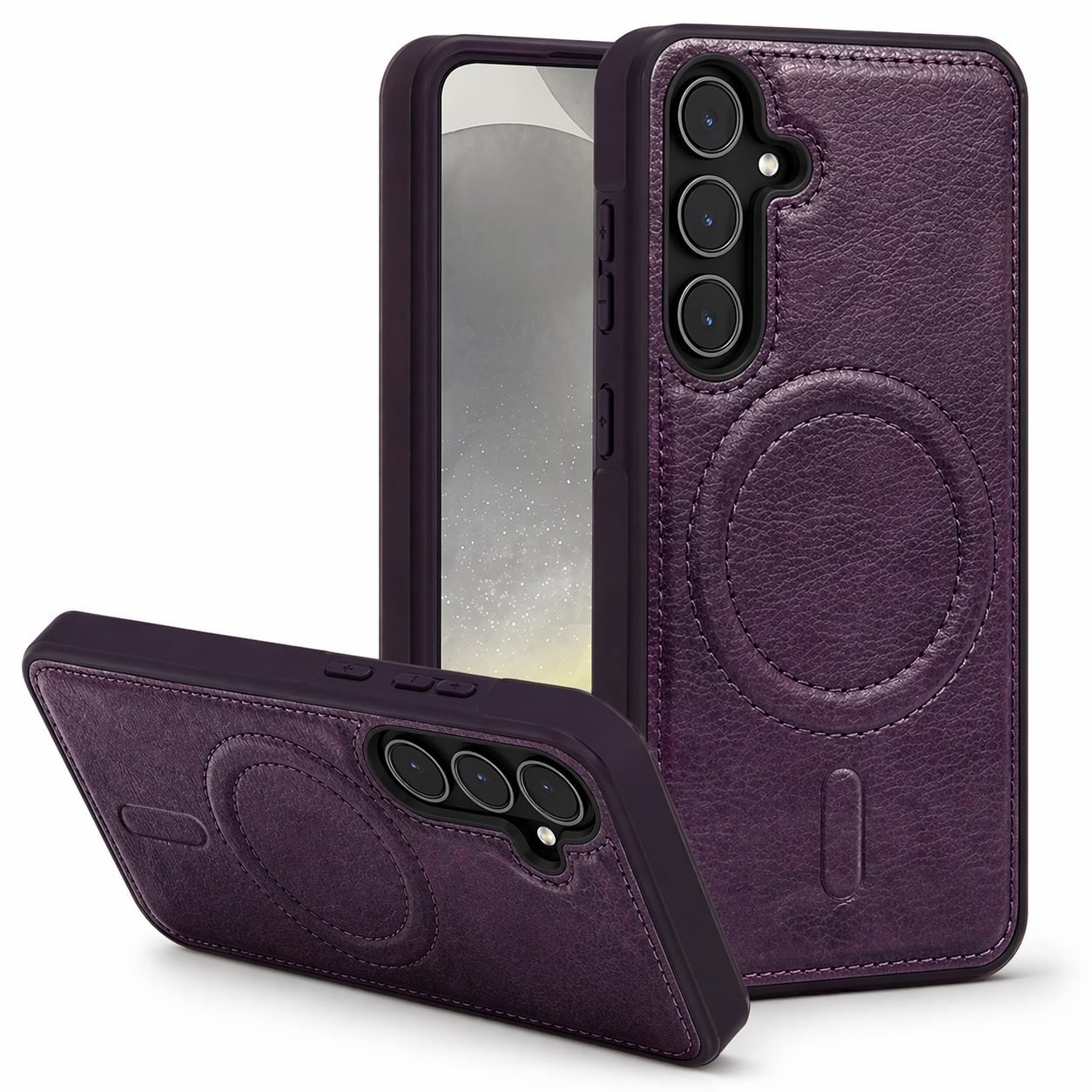 Dual Layer Phone Case – Purple Engraved Cover MagSafe Compatible With Ring Stand