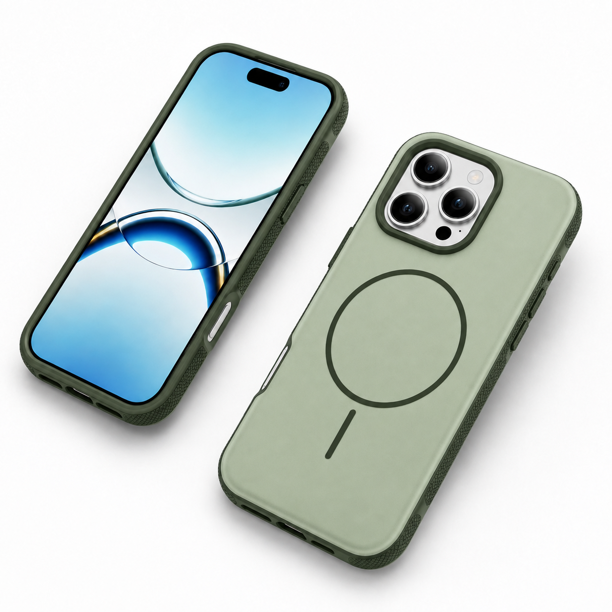 Green glossy mobile cover with raised camera protection for iPhone 12