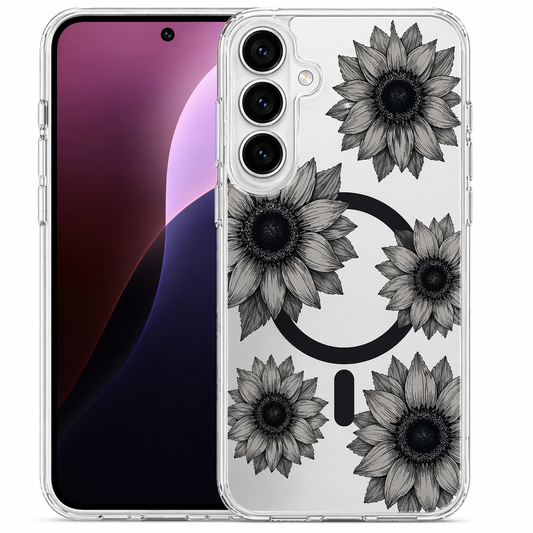 Dual Layer Phone Case – Black Flower Echo Design Cover MagSafe Compatible