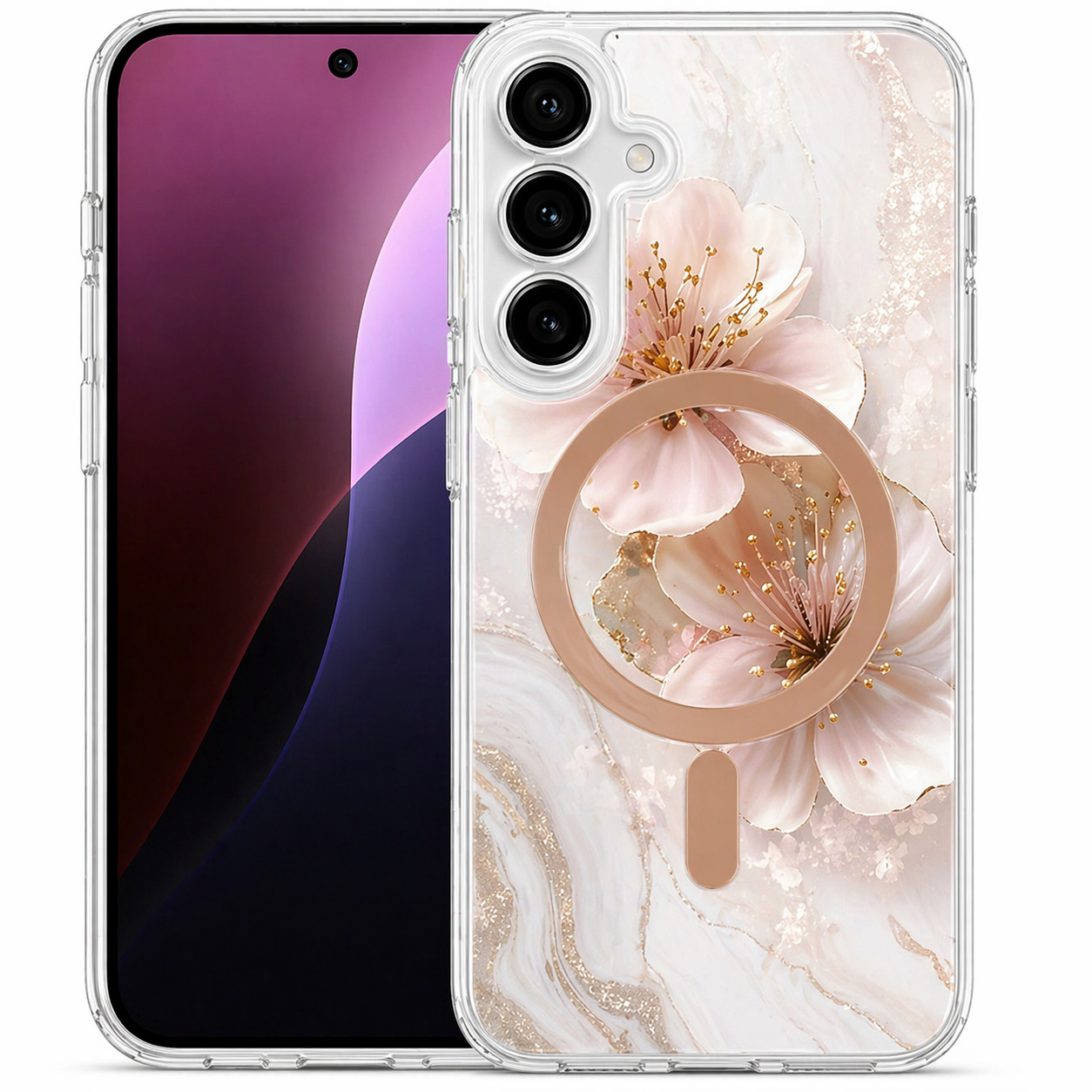 Dual Layer Phone Case – Rose Gold Blossom Echo Design Cover MagSafe Compatible