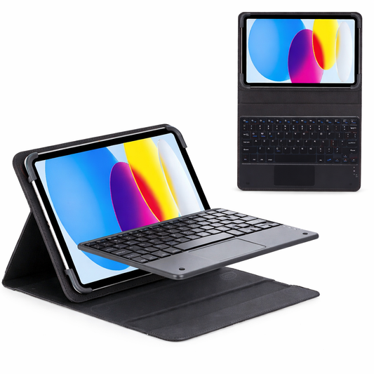 Universal Tablet Case with Bluetooth Keyboard – 10” Foldable Folio Stand Cover with Elastic Bands