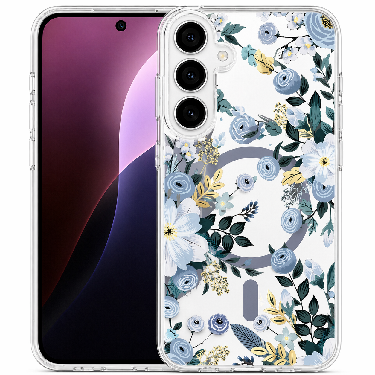 Dual Layer Phone Case – Slate Blue Flowers Echo Design Cover MagSafe Compatible