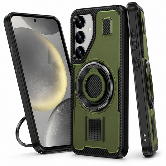 Dual Layer Phone Case – Green Ring Design Cover MagSafe Compatible With Ring Grip & Stand