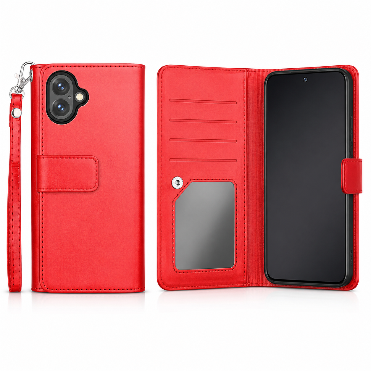 Red bifold 9-card detachable wallet case for Apple iPhone 17