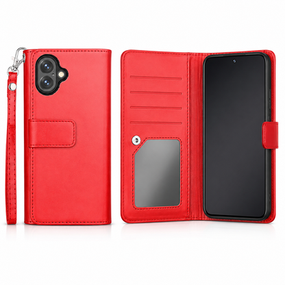 Red bifold 9-card detachable wallet case for Apple iPhone 17