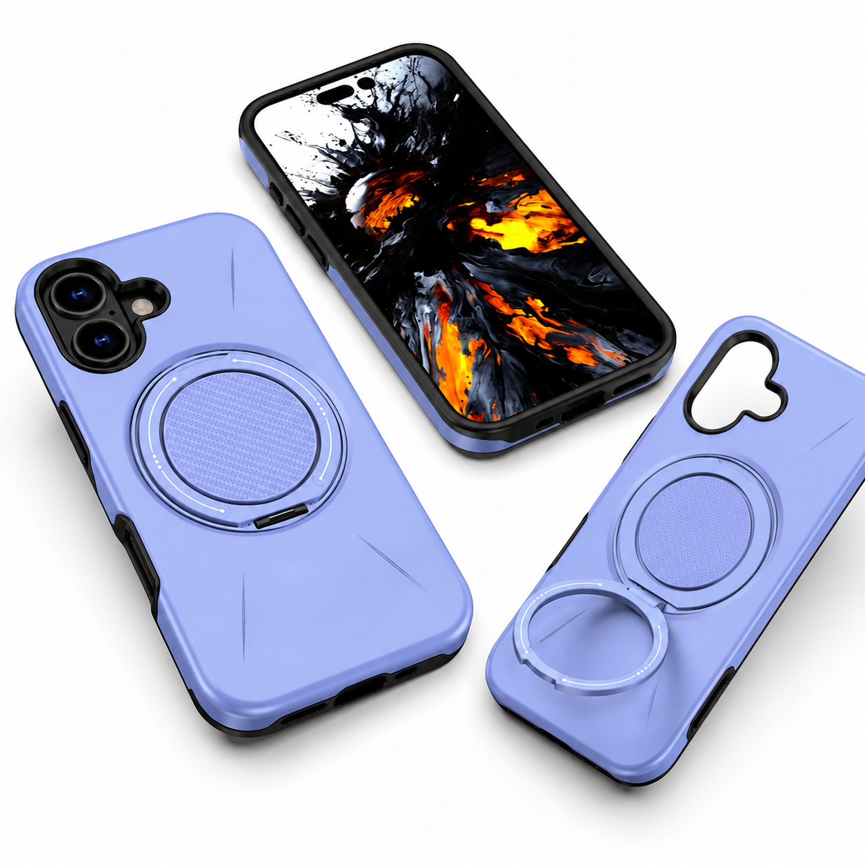 Premium Apple iPhone 17 MagSafe Case in Light Purple with 360° rotating ring holder, drop protection case, rugged phone cover
