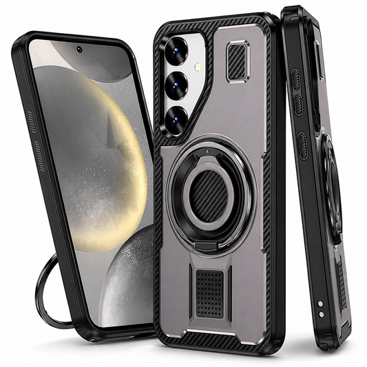 Dual Layer Phone Case – Grey Ring Design Cover MagSafe Compatible With Grip & Stand