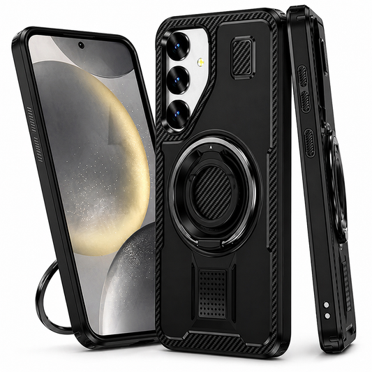 Dual Layer Phone Case – Black Ring Design Cover MagSafe Compatible With Grip & Stand