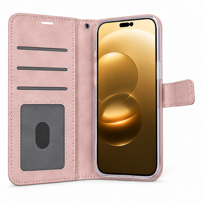 Apple iPhone 17 Pro Max Rose Gold Flip Wallet Case Shockproof Card Holder Mobile Cover