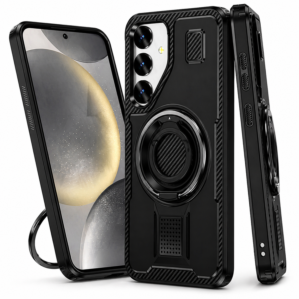 Dual Layer Phone Case – Black Ring Echo Design Cover MagSafe Compatible With Grip & Stand
