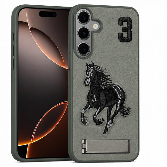 Dual Layer Phone Case – Grey Horse Design Cover MagSafe Compatible with Stand