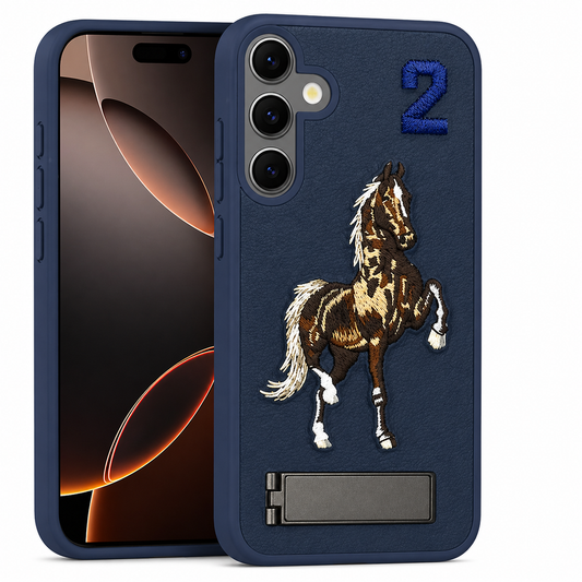Dual Layer Phone Case – Blue Horse Design Cover MagSafe Compatible with Stand