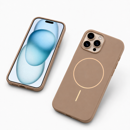 Desert gold silicone mobile cover with raised camera protection for iPhone 12