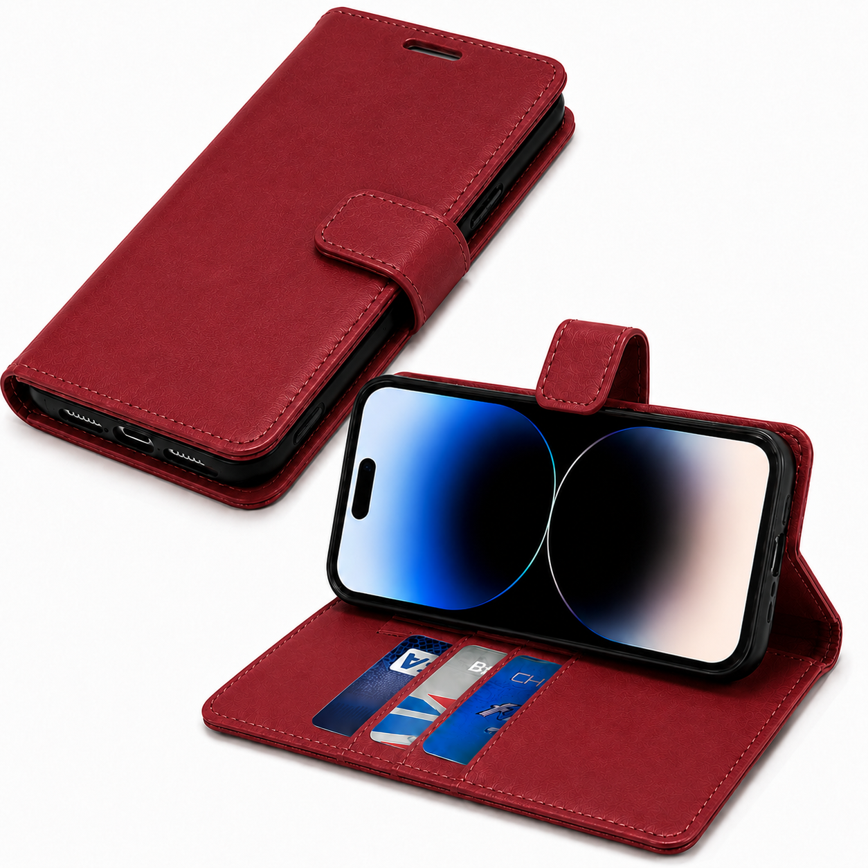 Apple iPhone 17 Pro Max Wine Wallet Case Premium BlueMoon Diary Flip Phone Cover