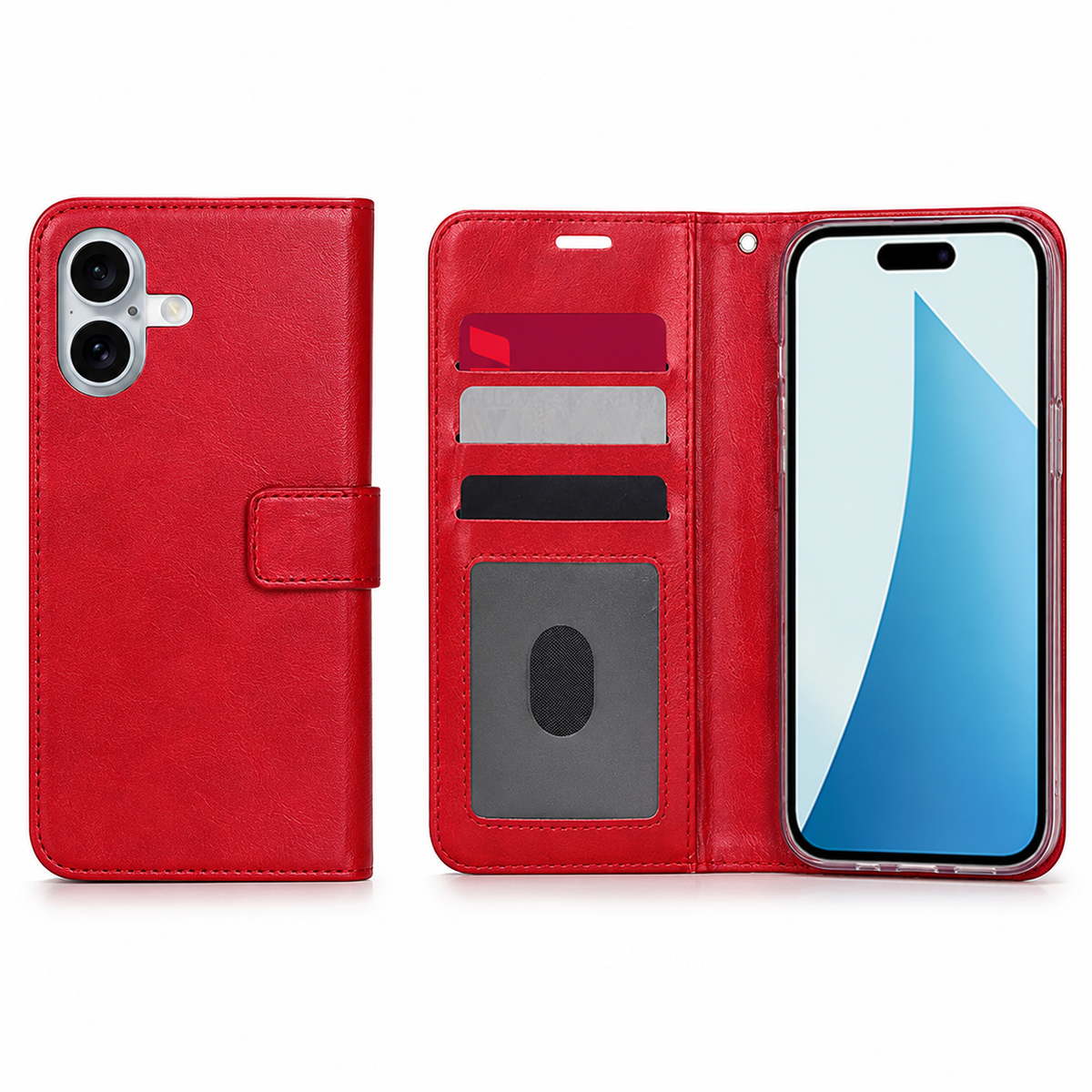 Red Photo ID wallet case for Apple iPhone 16 with card holder