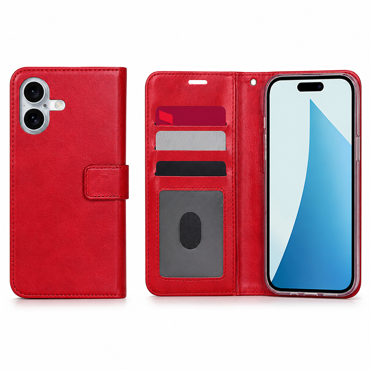 Red Photo ID wallet case for Apple iPhone 16 with card holder