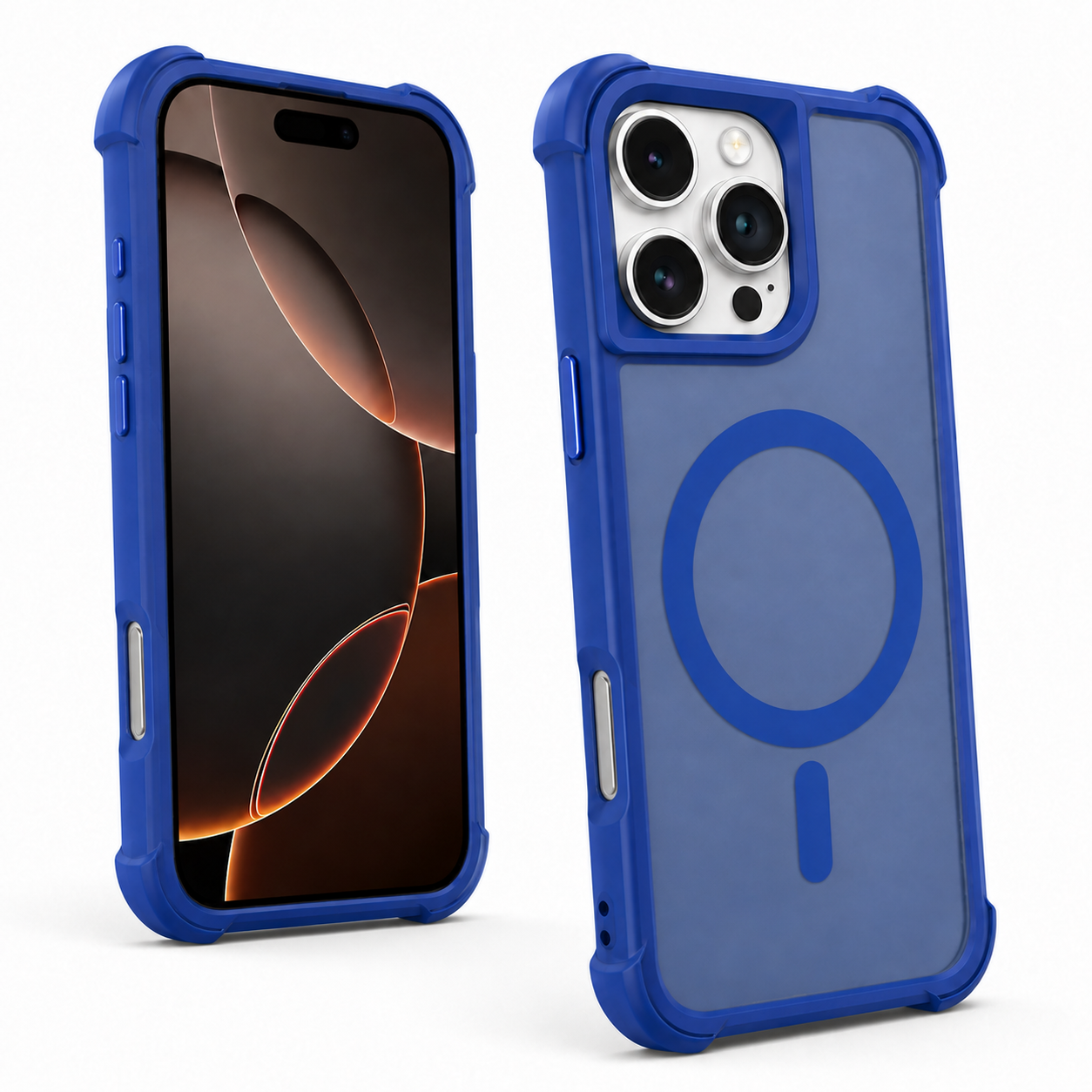 Blue mobile cover with raised camera protection for iPhone 12