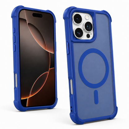 Blue mobile cover with raised camera protection for iPhone 12