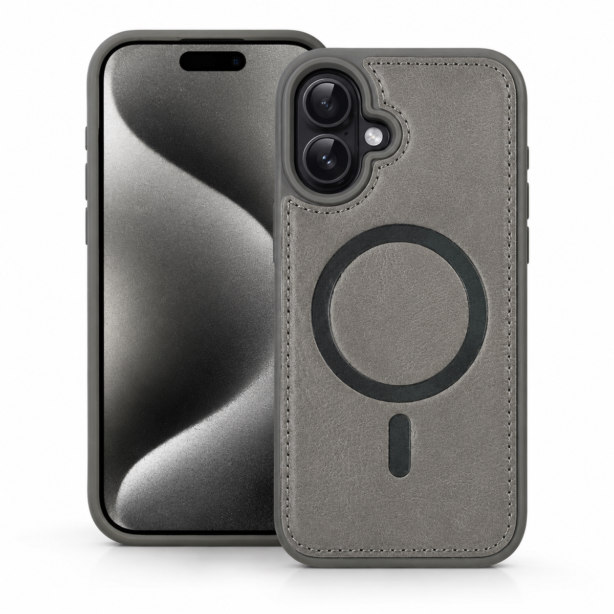 Grey MagSafe Rich Craft Case for Apple iPhone 16, Protective Phone Case, Leather Texture Mobile Cover