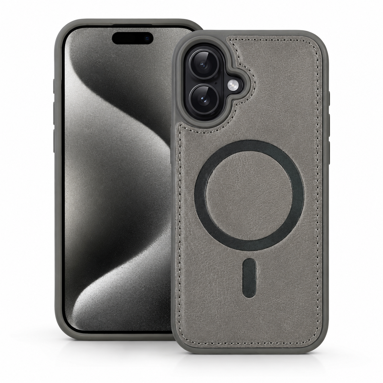 Grey MagSafe Rich Craft Case for Apple iPhone 16, Protective Phone Case, Leather Texture Mobile Cover