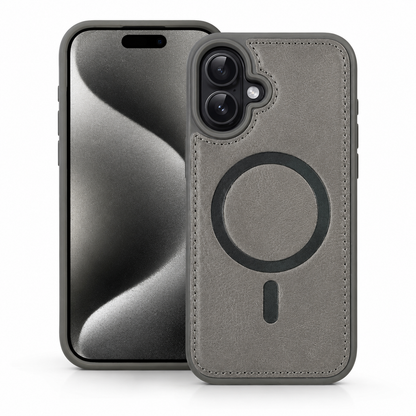 Grey MagSafe Rich Craft Case for Apple iPhone 16, Protective Phone Case, Leather Texture Mobile Cover