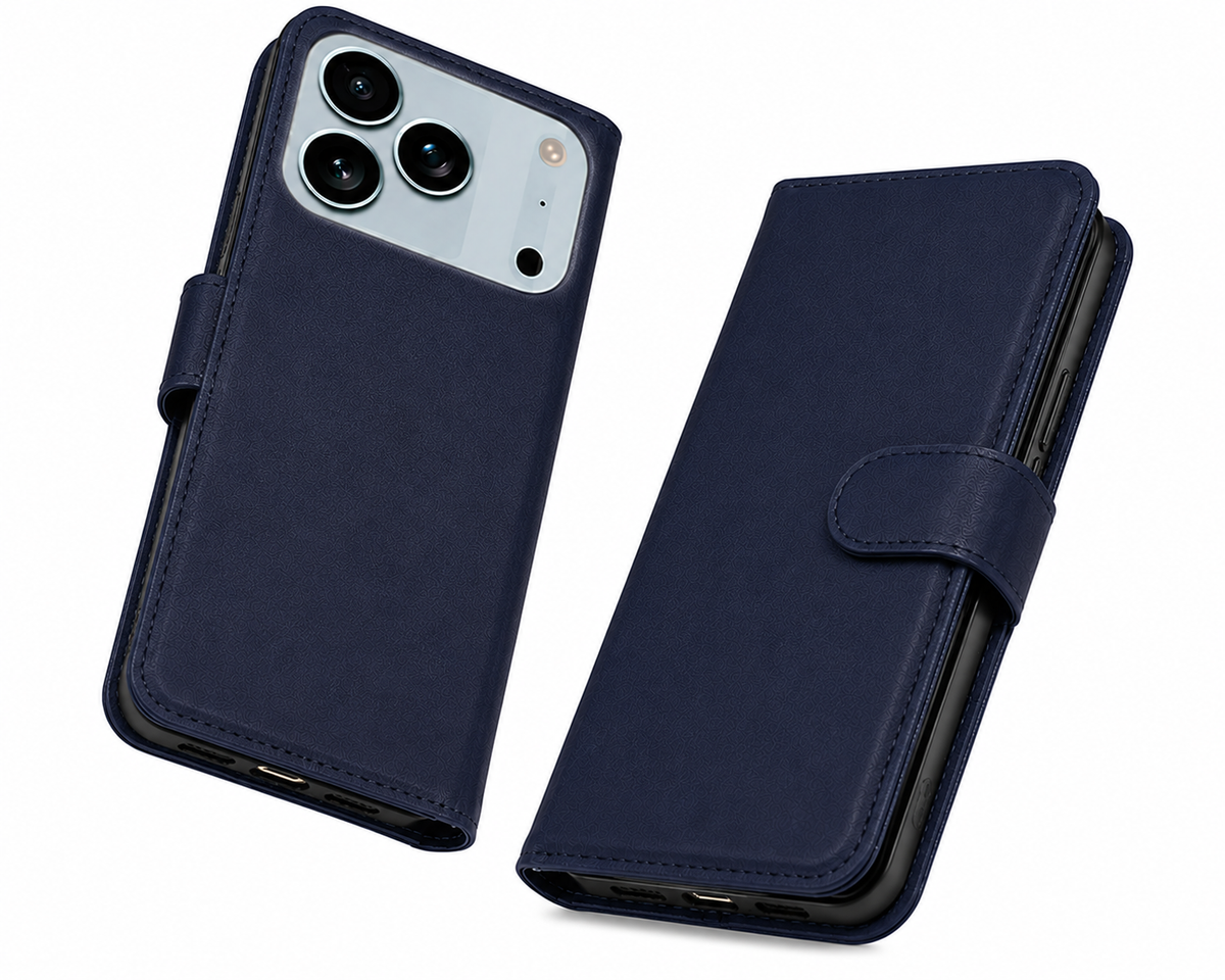 Luxury Navy iPhone 18 Pro Max Case, Leather Wallet Phone Cover, 9 Card Wallet, Durable Mobile Cover, Anti Scratch Case