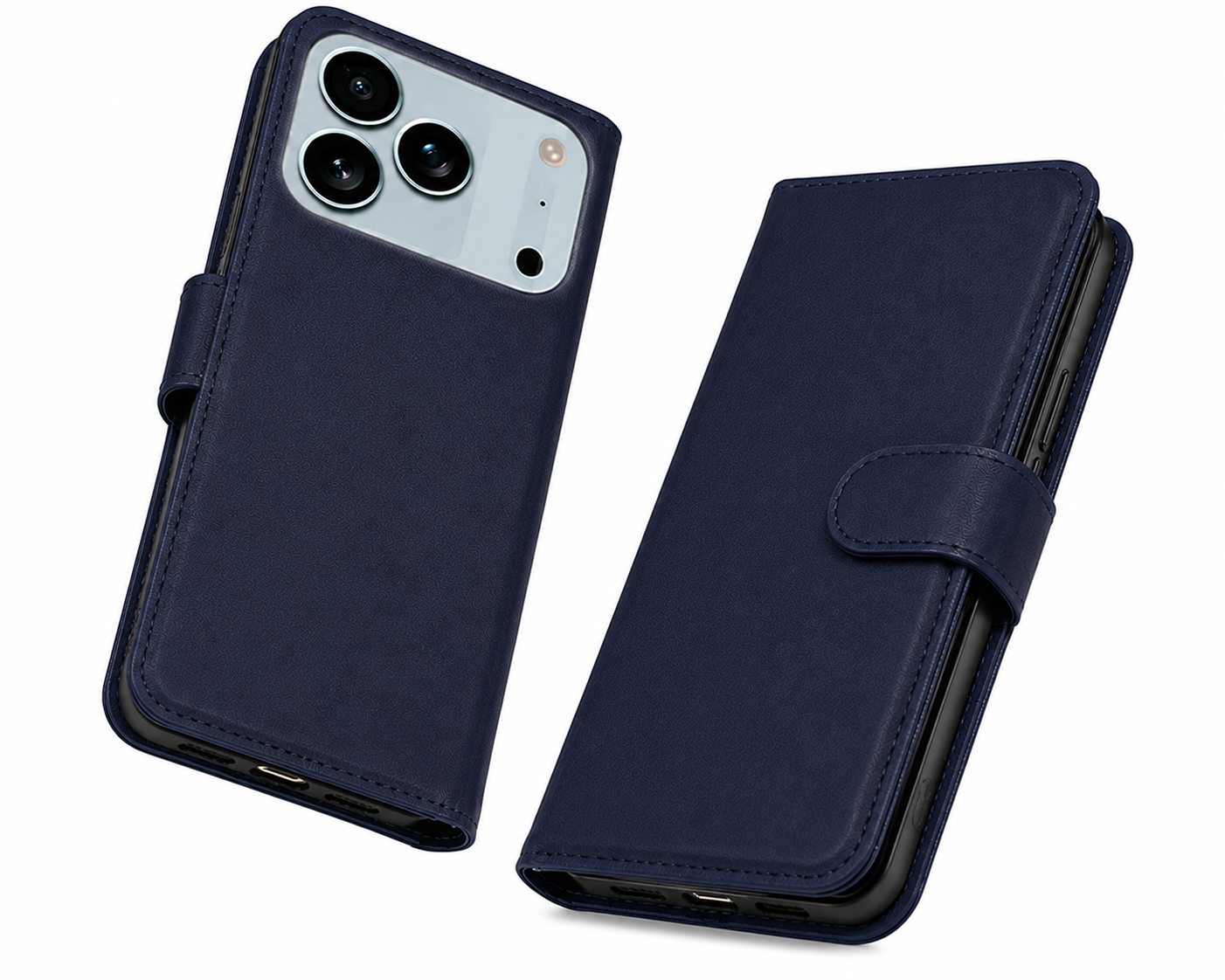 Luxury Navy iPhone 17 Pro Max Case, Leather Wallet Phone Cover, 9 Card Wallet, Durable Mobile Cover, Anti Scratch Case